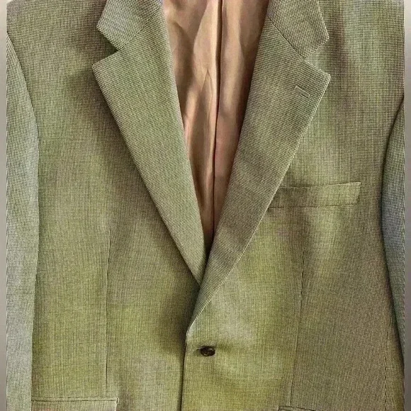 Ralph Lauren silk/wool blend blazer beige/black button front. Sz 44 L - Picture 2 of 8